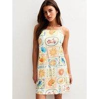 New Look Italy Print Mini Shift Dress - Cream