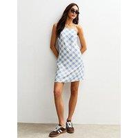 New Look Blue Check Print Shift Mini Dress
