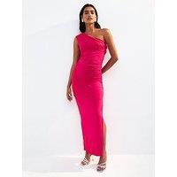 New Look Go Basic One Sleeve Ruch Midi Dress - Pink