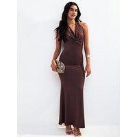 New Look Dark Brown Cowl Halterneck Midi Dress - Taupe