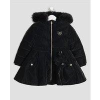 River Island Mini Girls Hooded Peplum Padded Fleece Lined Coat - Black