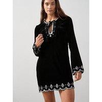 The Very Collection Embellished Trim Velvet Mini Dress - Black