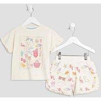River Island Mini Girl Ecru Sunglasses T-Shirt Set - Cream