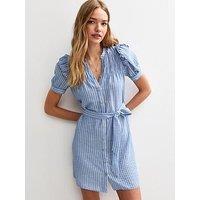 New Look Blue Striped Belted Mini Dress