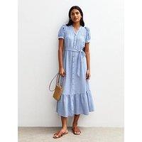 New Look Blue Striped Shirred Shoulder Midi Dress
