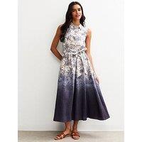New Look Ombre Palm Tree Print Midi Shirt Dress - Blue
