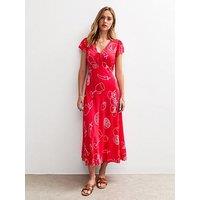 New Look Red Fruit Illustration Print Tie Front Midi Dress