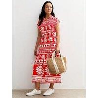 New Look Daisy Print Midi Shirt Dress - Red