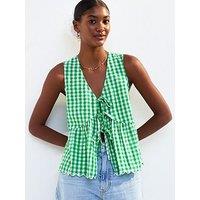 New Look Green Gingham Check Tie Front Top
