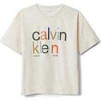 Calvin Klein Jeans Boys Colour Logo Graphic Short Sleeve T-Shirt - Whitecap Gray - Beige