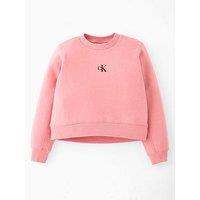 Calvin Klein Jeans Girls Ck Logo Crew Neck Fleece Sweatshirt - Pink