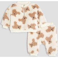 River Island Baby Boys Zip Faux Fur Bear Set - Beige