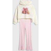 River Island Older Girls Croissant Graphic Bow Hoodie Set - Pink/Grey
