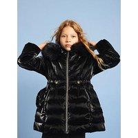 River Island Older Girls High Shine Padded Coat Set - Black
