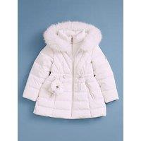 River Island Older Girls Fur Hood Padded Coat - Cream