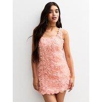 New Look Light Pink Three Dimensional Flower Square Neck Mini Dress