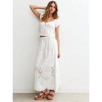 New Look Embroidered Midi Skirt - White