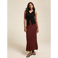 New Look Dark Brown Linen Blend Bias Cut Midi Skirt