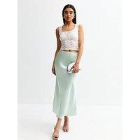New Look Bias Cut Satin Midi Skirt - Light Blue