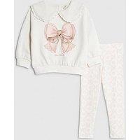 River Island Mini Girls Collared Bow Legging Set - Cream