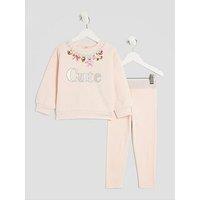 River Island Mini Girls Cute Necklace Sweatshirt Set - Pink