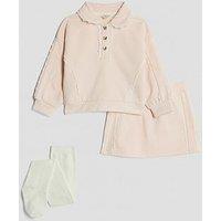River Island Mini Girls Lace Collar Sweatshirt Set With Tights - Light Pink