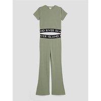 River Island Older Girls Waistband Kickflare Set - Green Khaki