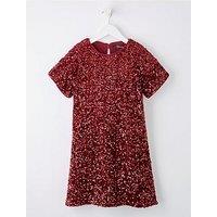 The Very Collection Girls Sequin Shift Party Dress - Burgundy/Red
