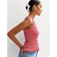 New Look Red Check Print Shirred Texture Vest