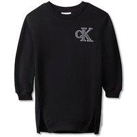 Calvin Klein Jeans Girls Monogram Terry Long Sleeve Dress - Black