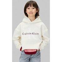 Calvin Klein Jeans Girls Graphic Fleece Hoodie - Whitecap Gray