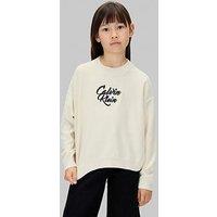 Calvin Klein Jeans Girls Script Logo Graphic Crewneck Jumper - Whitecap Gray