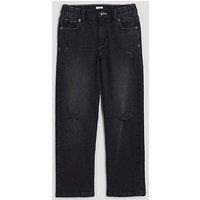 River Island Older Girls Ripped Straight Jeans - Black