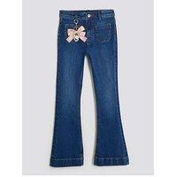 River Island Older Girls Bow Keyring Flared Jeans - Blue