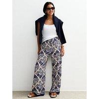 New Look Floral Geometric Print Wide Leg Trouser - Blue