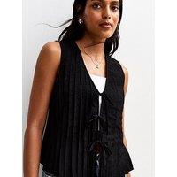New Look Black Pleated Tie Front Sleeveless Top