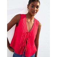 New Look Pleated Tie Front Sleeveless Top - Red
