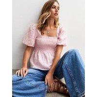 New Look Pink Candy Stripe Shirred Square Neck Top