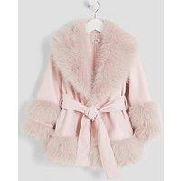 River Island Mini Girls Faux Fur Wrap Coat - Pink