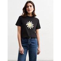 New Look Black Daisy Print T-Shirt