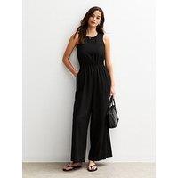 New Look Black Linen Look Tie Back Jumpsuit