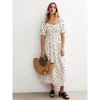 New Look Spot Print Shirred Midi Dress - White