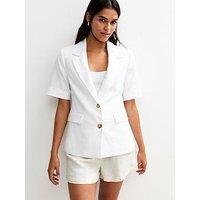 New Look White Linen Blend Short Sleeve Blazer