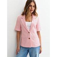 New Look Light Pink Linen Blend Short Sleeve Blazer
