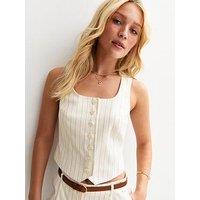 New Look Cream Striped Square Neck Waistcoat