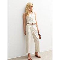 New Look Cream Pinstripe Barrel Leg Belted Tailored Trousers