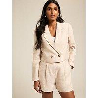 New Look Stone Double Breasted Cropped Blazer Jacket