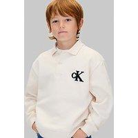 Calvin Klein Jeans Boys Bonded Pique Towel Mono Long Sleeve Polo Shirt - Cream