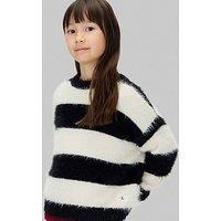 Calvin Klein Jeans Girls Ck Stripe Crew Neck Jumper - White/Black