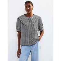 New Look Black Gingham Collar Detail Shirt